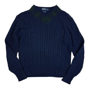 Polo Ralph Lauren Cricket V Neck Cable Knit Thick Sweater Men’s Size XL vintage